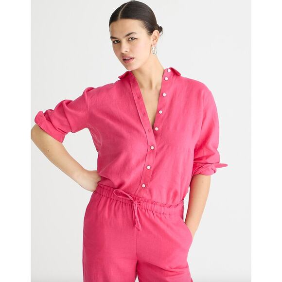 J.Crew Tall Wren Slim Shirt Baird McNutt Irish Linen Snapdragon Pink US 2 NWT - Picture 1 of 11